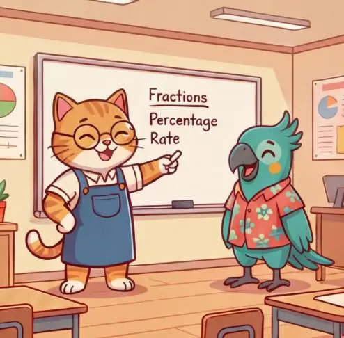 Chewy Cat and Parrot in the classroom